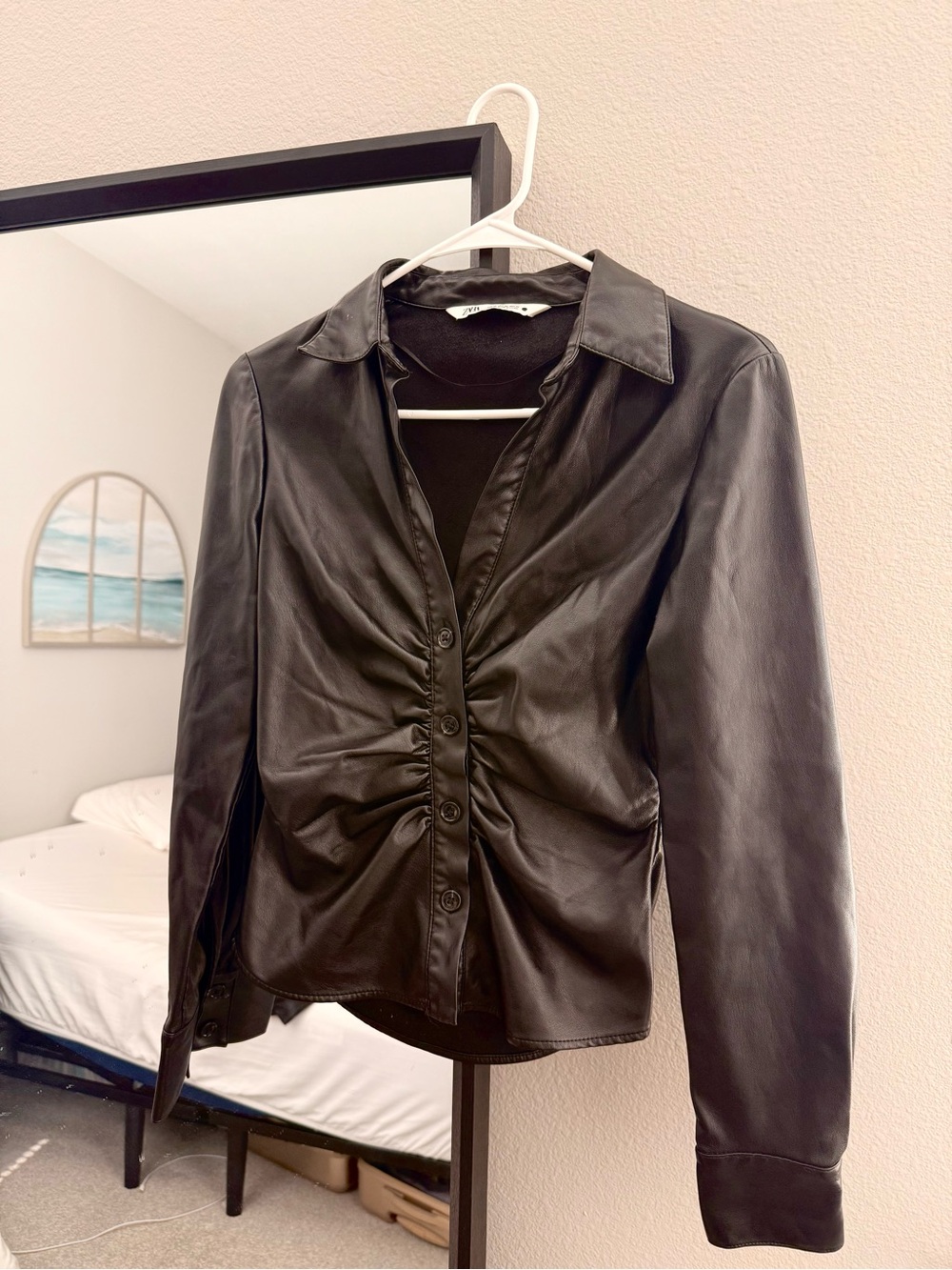 ZARA Black Faux Leather Button-Front Jacket